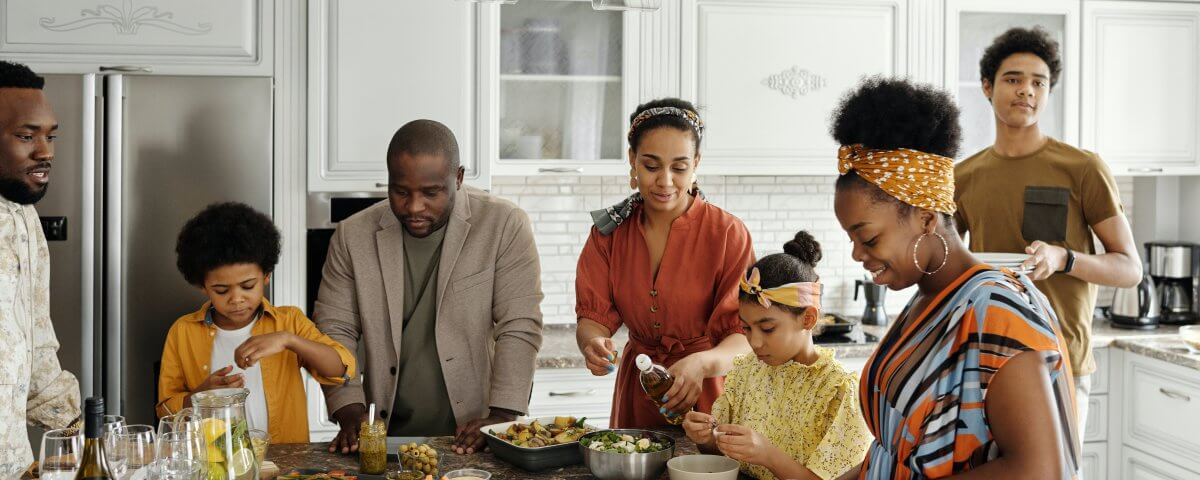 A family preparing dinner.